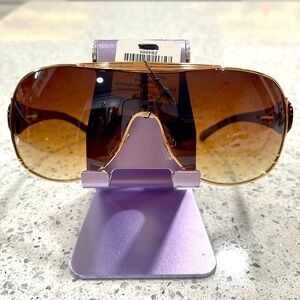 NWT DG SUNGLASSES WOMEN WRAP ROSE GOLD BROWN FRAME SOFT BROWN LENSE NOSE PADS